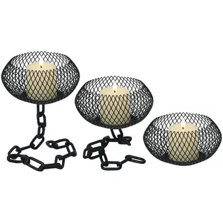 Wdmiya Kerzenhalter Metall 3er Set Schwarz, Teelichthalter & Kerzenständer mit Ketten-Design, Deko für Tisch Wohnzimmer Schlafzimmer, für Stumpenkerzen, Vintage Industrial Stil, Geschenkidee