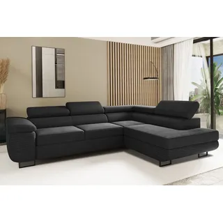 kaiser möbel Ecksofa mit schlaffunktion und bettkasten Eckcouch L-Form ATOMIC stoff Poso Rechts Schwarz - Schwarz
