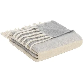 s.Oliver Kuscheldecke 150x200 cm - Polyesterflausch Decke mit Fransen, warm & waschbar, Fransendecke gestreift beige grau