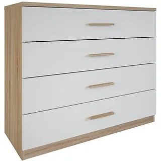 Demeyere Selena Kommode für Erwachsene, skandinavisch, 4 Schubladen, Perlweiß/Eiche gebürstet, 100 x 41,6 x 84,7 cm