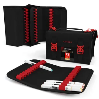 ARTEZA Layoutmarker Organisator, Taschenorganizer mit 72 Steckplätzen, abnehmbare Stiftetasche und Tragegurt, Reißverschlusstasche & Tragegriff, für Marker, Pinsel, Stifte