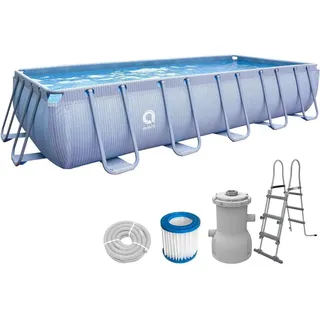 Avenli Frame Plus Rectangular Pool 540x250x100cm, rechteckiger Stahlrahmen Pool mit Filterpumpe und Leiter, graue Rattanoptik - Grau