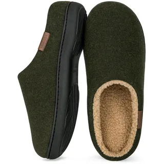 VeraCosy Herren Flauschige Sherpa Pantoffeln Memory Schaum Anti-Rutsch Innen Hausschuhe Dunkel-Oliv, 43.5 EU