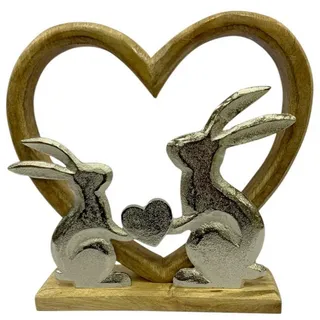 Dekohase , Braun, Silberfarben , Holz, Metall , Mangoholz , massiv , Uni , Herz , 15x15.5x5 cm , Handmade in India , zum Stellen, handgemacht , Dekoration, Dekofiguren & Skulpturen, Dekotiere