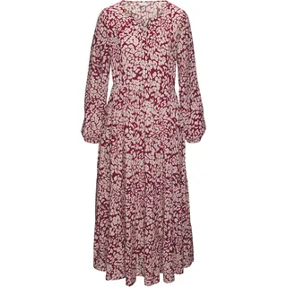 Maxikleid LASCANA, Damen, Gr. 40, N-Gr, rot (bordeaux leo), Web, Obermaterial: 100% Viskose, knöchelfrei, V-Ausschnitt, mit Gummizug, Kleider Maxikleid, mit buntem Leoprint und Volants, Sommerkleid