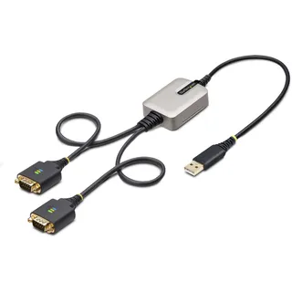 Startech StarTech.com 60cm 2-Port USB auf Seriell Adapter, COM-Retention,FTDI, USB-A zu DB9 Kabel, FTDI, USB auf RS232 ESD Schutz Stufe-4, Windows/macOS/ChromeOS/Linux, Robuste TPE-Konstruktion - Schwarz, Grau