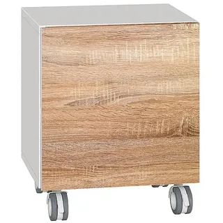 Rollcontainer ELA, Korpus weiß seidenmatt, Front Eiche sägerau, 400 x 400 x 350 mm