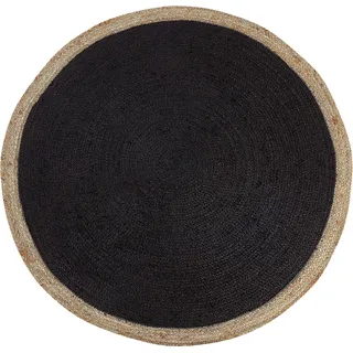 BELIANI Teppich Schwarz / Beige Jute 120 cm Rund Zweifarbig Natürlich Handgewebt Boho Fußbodenheizug Geeignet Wohnzimmer Schlafzimmer Esszimmer Flur - Schwarz, Beige