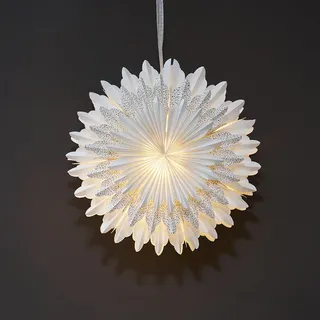 Großer Papierstern ,Snow', 3-lagiges gefächertes Papier, gold gepunktet, weiß, Ø 50cm