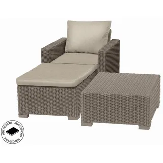 Gartenmöbel Keter Set Tisch + Sessel + Hocker California cappuccino