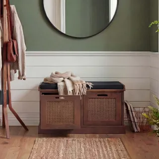 Sitzbank HWC-J49, Polsterbank Garderobenbank, Kissen Aufbewahrungsboxen Staufach 47x75x40cm braun, Polster schwarz - Braun