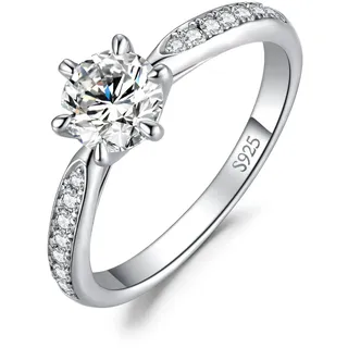 JewelryPalace Klassisch 0.5ct Rundschliff Moissanite Solitär Promise Ring Damen, Verlobungsring Damenring Ringe Silber 925 mit Stein für Frauen, Simulierte Diamant Jubiläum Eheringe Silberringe 48