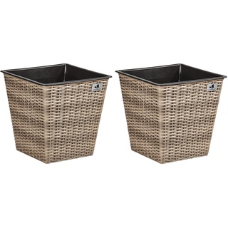 Gartenfreude Pflanzkübel aus Polyrattan 2er Set, naturfarben, 32x32x32 cm, 4000-1066-062