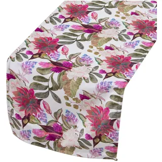 DRW Tischläufer aus Samt, Bedruckt mit Blumen, 33 x 180 cm