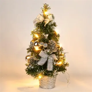 Mini Weihnachtsbaum Tannenbaum Deko mit Beleuchtung Weihnachtsbaum Geschmückt Kleiner Weihnachtsbaum mit LED Lichterkette Künstlich Tisch Weihnachtsbaum Miniatur Weihnachtsdeko Tischdeko (20cm Silber)