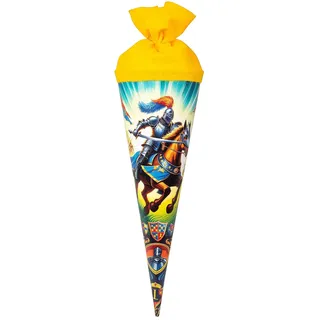 goldbuch 93 158 Geschwistertüte Ritterhelden, Schultüte mit Ritter-Motiv, Lackkarton, Geschenkverpackung mit gelbem Filzverschluss (ohne Verschlussband), Zuckertüte rund, Länge 35 cm, Ø 11,5 cm