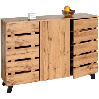 Sideboard HWC-M46, Kommode Schrank Anrichte, 3 Türen 8 Staufächer 88x120x34cm, naturfarben