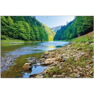 Wallario Outdoor-Poster für Garten oder Balkon, Motiv Fluss in den Bergen an steinigem Ufer, in ca. 61 x 91,50 cm - Schwarz