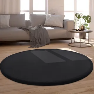 Paco Home Teppich »Tatami 475« rund 24 mm Höhe Kurzflor, Uni Farben, mit Memory Foam, waschbar, schwarz