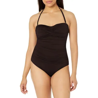 Anne Cole Damen Front-Shirred Bandeau One-Piece Swimsuit Einteiliger Badeanzug, schwarz, 36