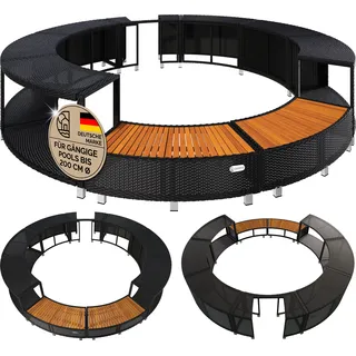 CASARIA® Luxus Whirlpool Verkleidung Polyrattan Innen Ø 206 cm Einstieg aus FSC®-zertifiziertem Eukalyptus-Hartholz verzinkter Stahl Pool Umrandung