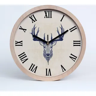 Holzuhr 25fi cm wanduhr - schwarze Spitzen - Klaue Hirsch - Beige