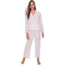 TRENDYOL Damen Trendyol Damen Pyjama-set mit Herzmuster, Gewebt Pyjamaset, Mehrfarbig, 38 EU
