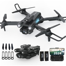 IDEA12 Drohne mit 2 Kamera Drohnen mit Aktiven Hindernisvermeidung Drone Kamera Elektrisch Verstellbarer RC Drones WiFi FPV Übertragung Quadcopter für Erwachsene und Kinder Dual Kameras 2 Batterien