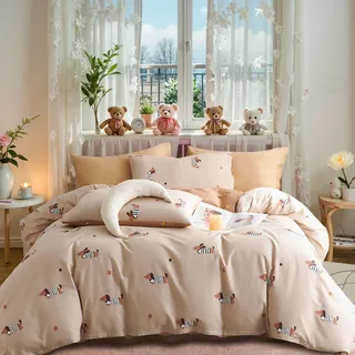 Tospass Baumwolle Bettwäsche 220x240 Dackel Khaki Bunt Dachshund Bettwäsche-Sets Mädchen Aesthetic Kinderbettwäsche ÖKO-TEX Deckenbezug 1 Bettbezug mit Reißverschluss und 2 Kissenbezug 80x80cm