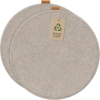 Miqio Design Filz Sitzkissen Rund mit Antirutschnoppen | 35cm | 2er-Set | Indoor und Outdoor | Nachhaltig aus recycelten PET Flaschen | Waschbare Stuhlkissen rutschfest | beige