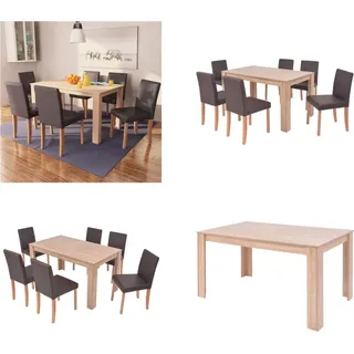 vidaXL Esszimmertisch und Stühle 7 tlg. Kunstleder Eiche Braun - Esszimmer-Set - Esszimmer-Sets - Ess-Möbel-Set - Ess-Möbel-Sets - Braun