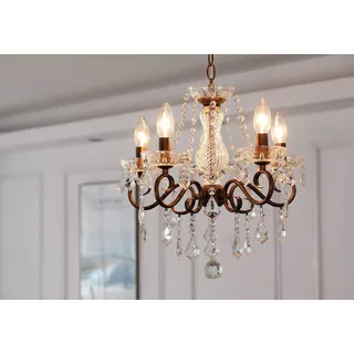 Saint Mossi Vintage Kristall Kronleuchter 5 flammiger, Eleganz im Antik Design für Wohnzimmer, Esszimmer & Schlafzimmer, Rost Lackierter Rahmen (H42x B42x L42 cm) E14 Fassung