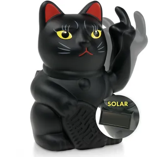 ANGRY CAT – Mini Winkekatze Lucky CAT SOLAR betrieben Lustige winkende Katze - japanische Winkkatze mit Stinkefinger - Dekoartikel Wackelfigur Katze - Winke-Arm mit Mittelfinger – 10cm – schwarz