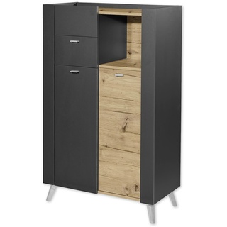 LINE Badezimmer Kommode in Anthrazit, Artisan Eiche Optik - Badezimmerschrank Bad Schrank mit viel Stauraum - 77,5 x 126 x 39,5 cm (B/H/T)