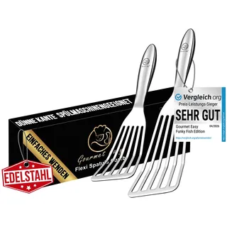 Pfannenwender Set aus rostfreiem Edelstahl für Fisch & Fleisch - Kleiner & Großer Pfannkuchenwender - Pfannenwender Edelstahl - Küchenhelfer 5 Jahre Ersatz
