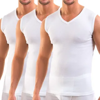 HERMKO 3050 3er Pack Herren Muskelshirt V-Ausschnitt (Weitere Farben) aus 100% Bio-Baumwolle, Größe:D 11 = EU 5XL, Farbe:weiß