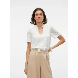 Vero Moda Spitzenshirt »VMHONEY LACE S/S TASSEL TOP WVN GA«, weiß