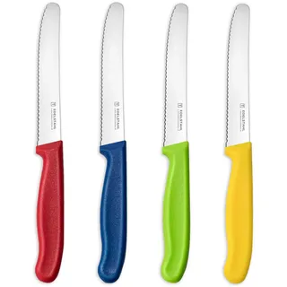 targzier Frühstücksmesser 4 Stück,Tafelmesser Wellenschliff,Messerset Scharfe,Mehrfarbig Messer Set,Kunststoffgriff Tomatenmesser,Brotmesser Klein,Rostfreier Stahl Jausenmesser,Bunt