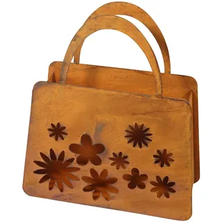 Bornhöft Tasche zum Bepflanzen Windlicht Beetdeko Metall Rost Gartendeko 27cm x 32cm Edelrost rostige Deko für den Garten (Blüten)