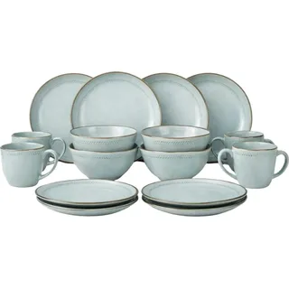 Mica Decorations Racco Geschirrset für 4 Personen – Frühstücksteller, Schüssel, Kaffeebecher und Speiseteller – Teller Set Steingut Geschirr – Spülmaschinenfestes Geschirrset – Hellgrau - Grau