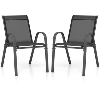 FANTASK 2er Set Stapelstühle, Terrassenstühle aus Textilene und Metallgestell, Balkonstühle mit Armlehnen, Gartenstühle stapelbar bis 150 kg belastbar, 56 x 70 x 84 cm (Schwarz)
