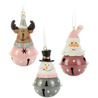 com-four® 3-teiliges Hängedeko Set aus Metall 7 x 4 cm - Weihnachtsmannfigur, Schneemannfigur und Rentierfigur zum Aufhängen - weihnachtliche Dekoration - Weihnachtsdeko (braun rosa grau)