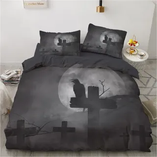 Luowei Gothic Bettwäsche 135x200 Skull Halloween Bettbezug Set Weiche Komfort Microfaser Bettwäsche 2teilig mit Reißverschluss und 80x80 cm Kissenbezug