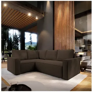 masseno Eckcouch Polyester mit Schlaffunktion L-Form 2-Sitzer Braun