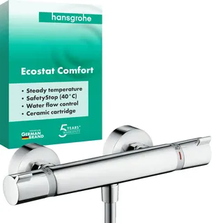 Hansgrohe Ecostat Comfort - Duschthermostat Aufputz, Duscharmatur mit Sicherheitssperre (SafetyStop) bei 40° C, rundes Thermostat für die Dusche, Mischbatterie für 1 Verbraucher, Chrom, 13116000