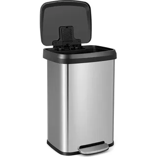 COSTWAY Mülleimer Küche, 50L Abfalleimer, Tretmülleimer mit sanft schließendem Deckel, Mülltrennsystem inkl. Desodorierungsfach, aus Edelstahl und Kunststoff (Silber / 50L) - Silber
