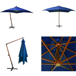vidaXL Ampelschirm mit Mast Azurblau 3x3 m Massivholz Tanne - Sonnenschirm - Sonnenschirme - Gartensonnenschirm - Gartensonnenschirme - Blau