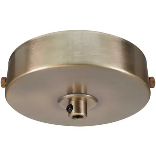 ElekTek Flache Deckenrosette Durchmesser 100 mm mit Haltebügel und Zugentlastung. Ideal für Vintage-Filament-Hängelampen. Metall- und Pulverbeschichtungen Messing Antik