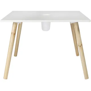HOME DECO KIDS Kindertisch mit Stiftehalter Gribouille Weiß | Kindertisch aus Holzwerkstoff mit Stiftehalter, Modell Gribouille, Schlafzimmermöbel, 60 x 60 x 45,5 cm, weiß und Holz