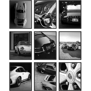 BigWig Prints Porsche-911-Poster – Porsche-Wandkunst, Vintage-Auto-Poster, 911-GT3-RS-Kunst, Garagendekoration, klassische Auto-Wanddekoration, ungerahmt, 9 Stück (20,3 x 25,4 cm)